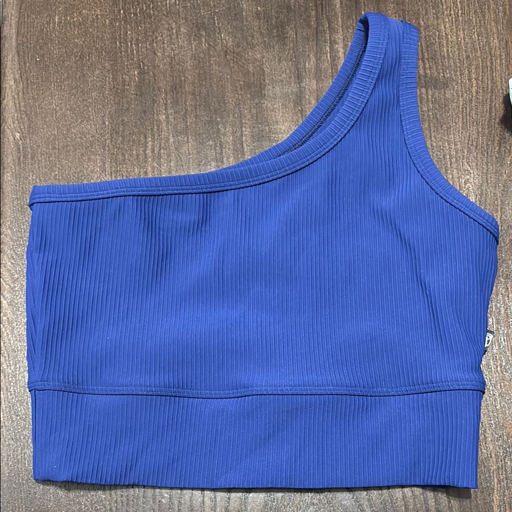 One-Shoulder Blue Ribbed Top